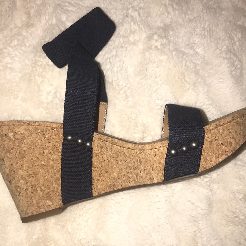 Lucky brand blue elastic wedge  cork sandals shoes  9.5 new